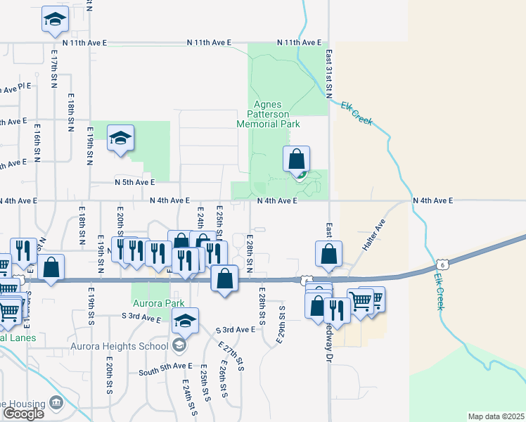 map of restaurants, bars, coffee shops, grocery stores, and more near 2800 North 4th Avenue East in Newton