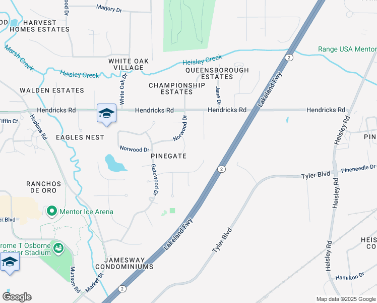 map of restaurants, bars, coffee shops, grocery stores, and more near 6158 Pepperwood Court in Mentor