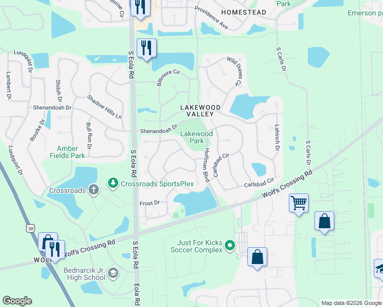 map of restaurants, bars, coffee shops, grocery stores, and more near 2752 Stuart Kaplan Drive in Aurora