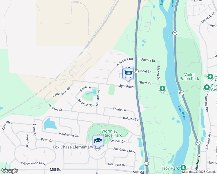 map of restaurants, bars, coffee shops, grocery stores, and more near 1 Shore Court in Oswego