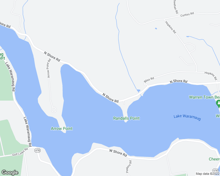 map of restaurants, bars, coffee shops, grocery stores, and more near 121 North Shore Road in Warren