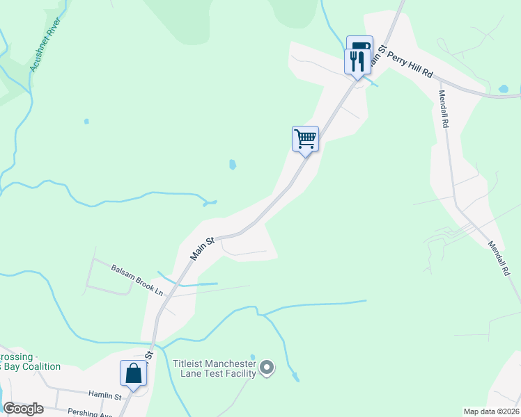 map of restaurants, bars, coffee shops, grocery stores, and more near 497 Main Street in Acushnet