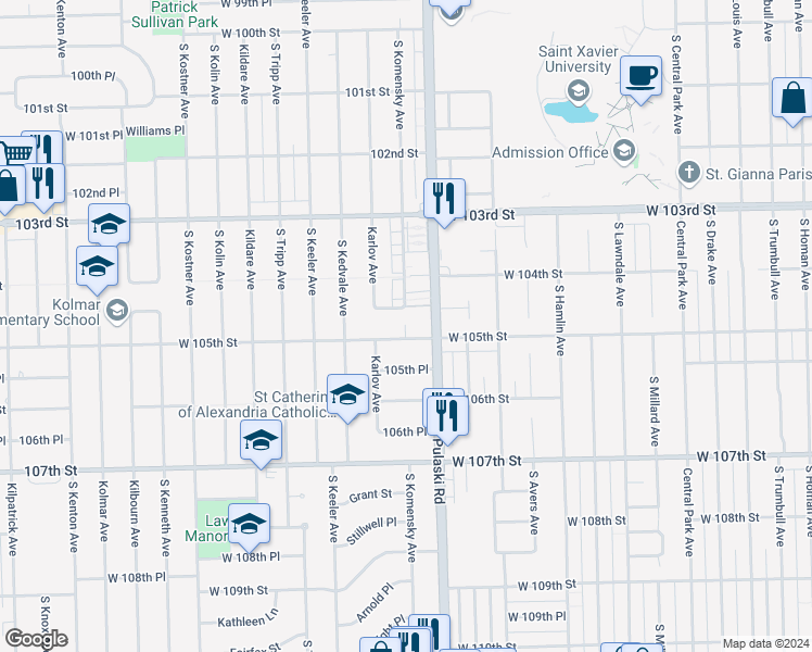map of restaurants, bars, coffee shops, grocery stores, and more near 10437 Longwood Lane in Oak Lawn