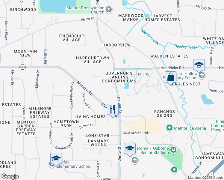 map of restaurants, bars, coffee shops, grocery stores, and more near 6204 Center Street in Mentor