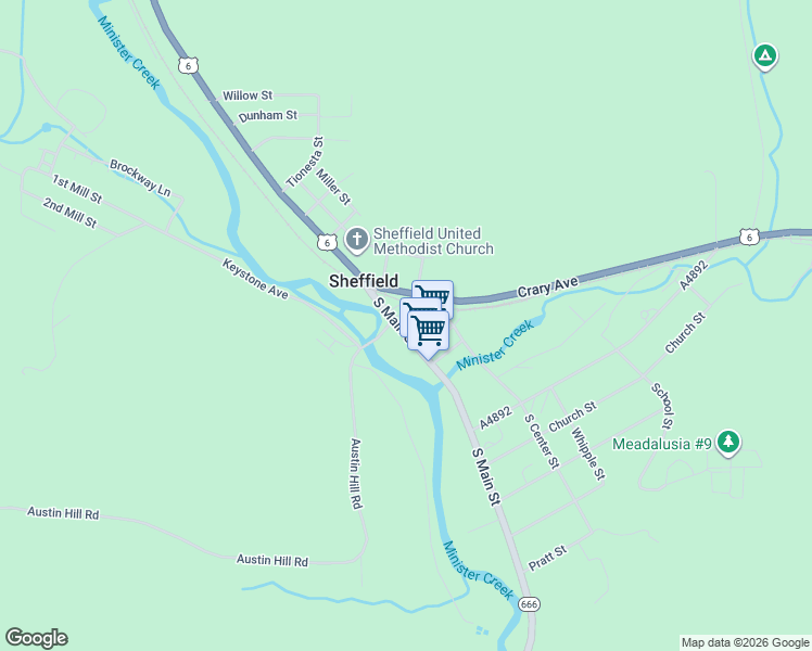 map of restaurants, bars, coffee shops, grocery stores, and more near 23 Center Street in Warren