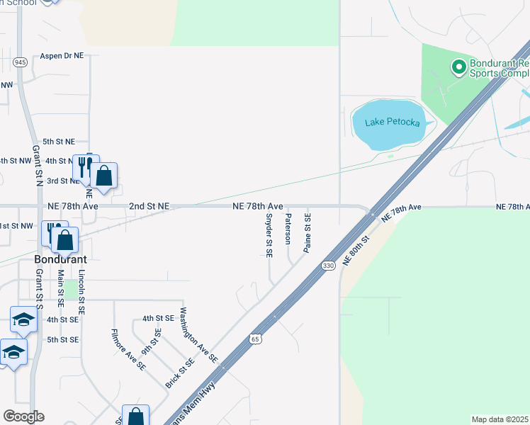 map of restaurants, bars, coffee shops, grocery stores, and more near 1059 Northeast 78th Avenue in Bondurant