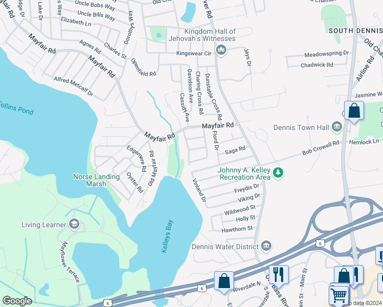 map of restaurants, bars, coffee shops, grocery stores, and more near 79 Country Circle in Dennis