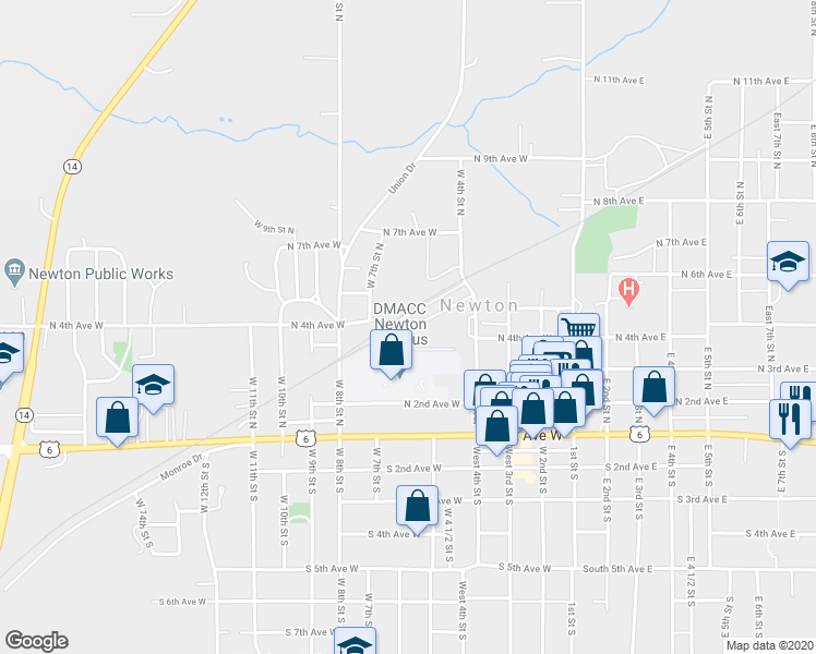 map of restaurants, bars, coffee shops, grocery stores, and more near 403 West 4th Street North in Newton