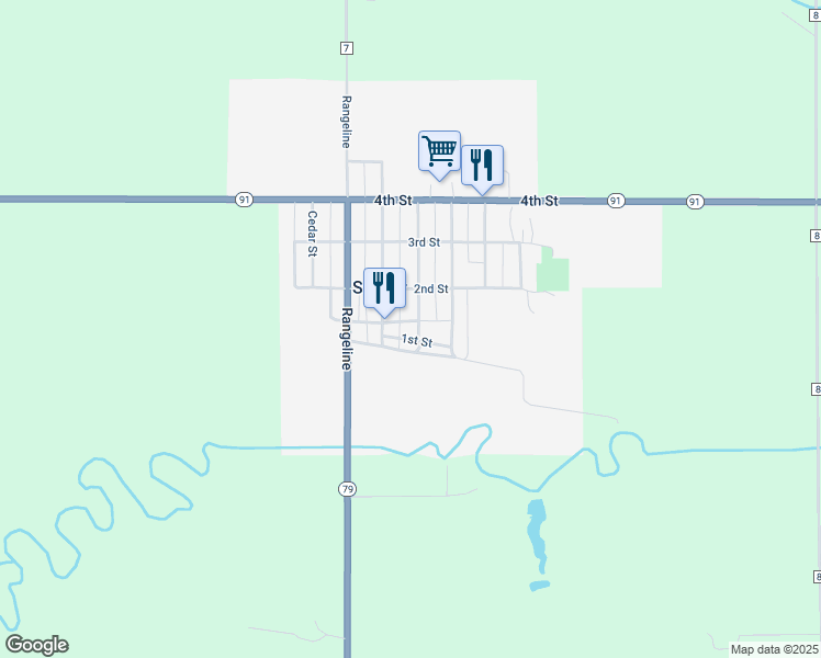 map of restaurants, bars, coffee shops, grocery stores, and more near 103 Elm Street in Snyder