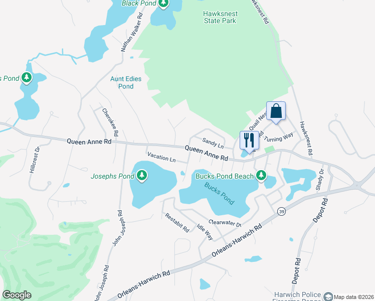 map of restaurants, bars, coffee shops, grocery stores, and more near 770 Queen Anne Road in Harwich