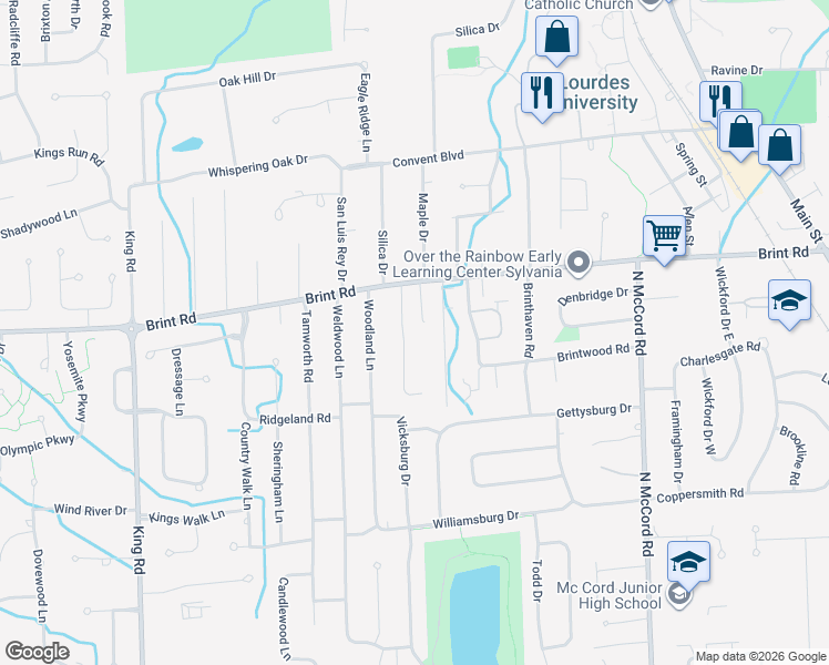 map of restaurants, bars, coffee shops, grocery stores, and more near 4917 Westcliffe Court in Sylvania