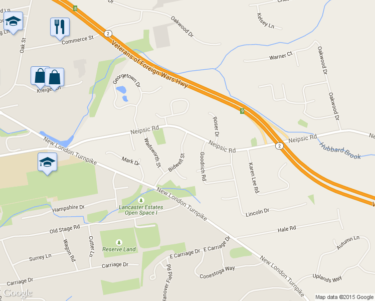 map of restaurants, bars, coffee shops, grocery stores, and more near 94 Bidwell Street in Glastonbury