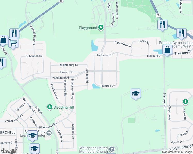map of restaurants, bars, coffee shops, grocery stores, and more near 418 Raintree Drive in Oswego