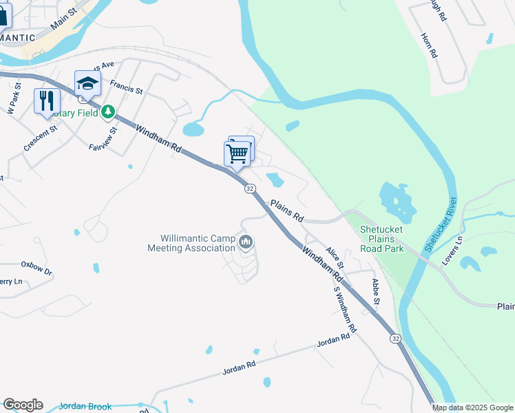 map of restaurants, bars, coffee shops, grocery stores, and more near 445 Windham Road in Windham