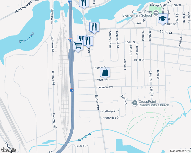 map of restaurants, bars, coffee shops, grocery stores, and more near 4448 Suder Avenue in Toledo