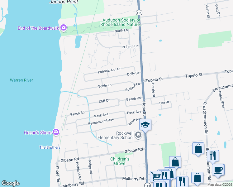 map of restaurants, bars, coffee shops, grocery stores, and more near 14 Sullivan Lane in Bristol