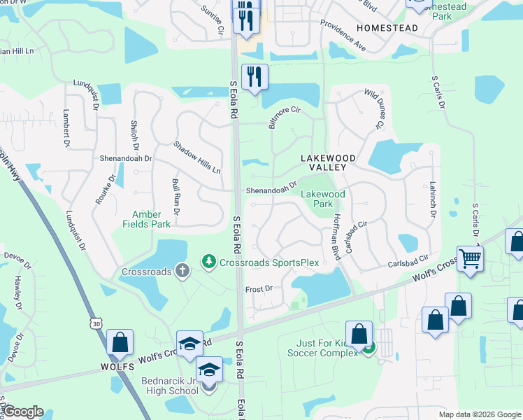 map of restaurants, bars, coffee shops, grocery stores, and more near 2473 Spring Valley Court in Aurora