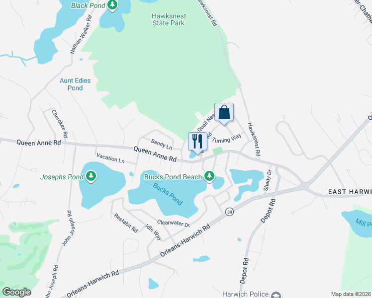 map of restaurants, bars, coffee shops, grocery stores, and more near 13 Lakeway Lane in Harwich