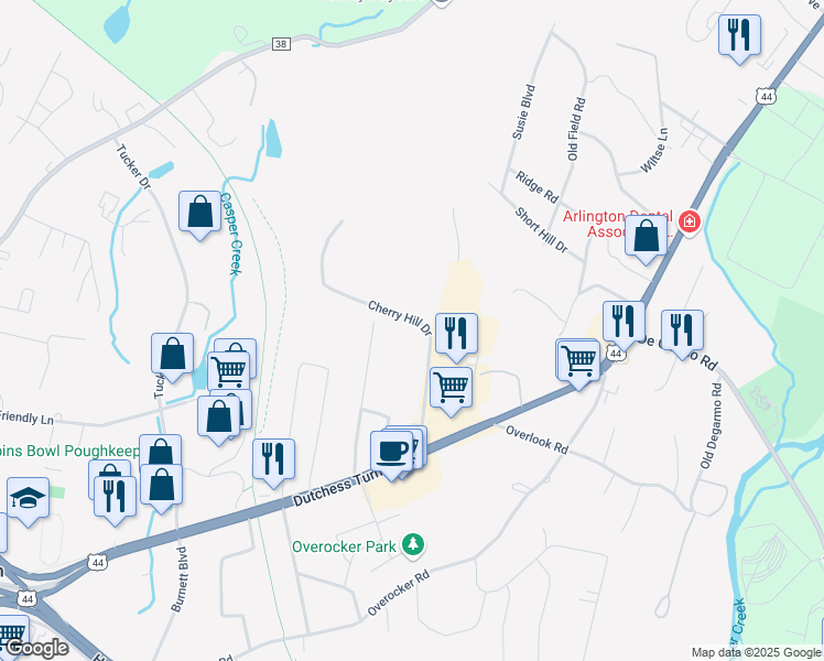 map of restaurants, bars, coffee shops, grocery stores, and more near 304 Cherry Hill Drive in Arlington