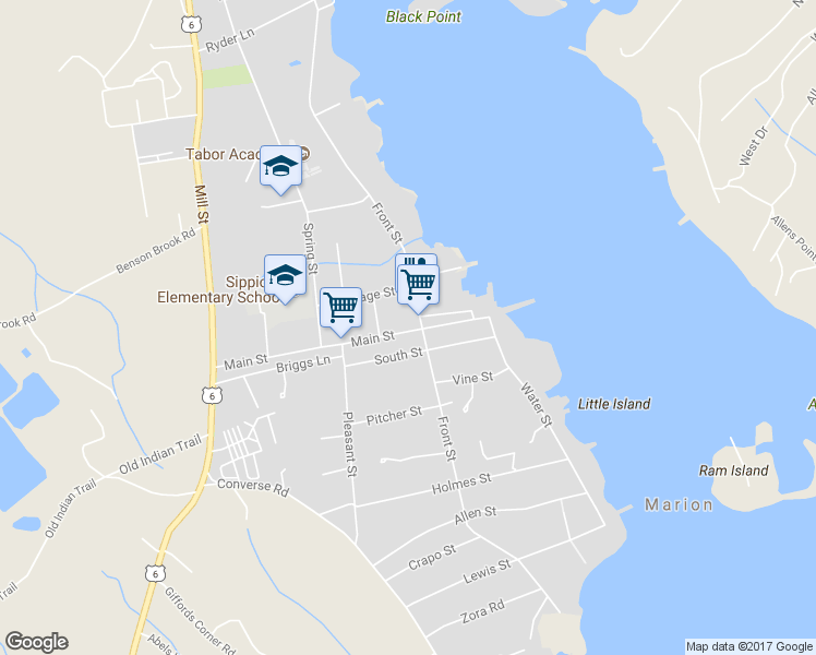map of restaurants, bars, coffee shops, grocery stores, and more near 31 Main Street in Marion