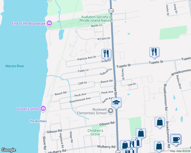 map of restaurants, bars, coffee shops, grocery stores, and more near 14 Sullivan Lane in Bristol