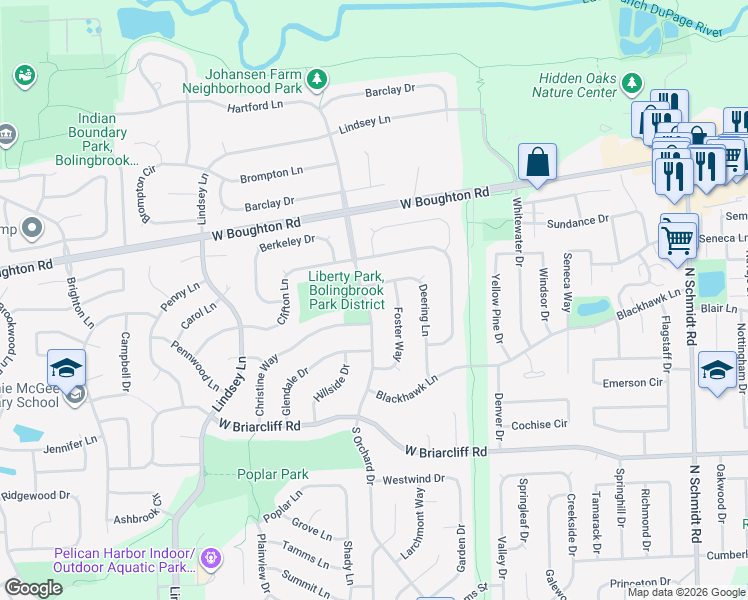 map of restaurants, bars, coffee shops, grocery stores, and more near 244 North Orchard Drive in Bolingbrook