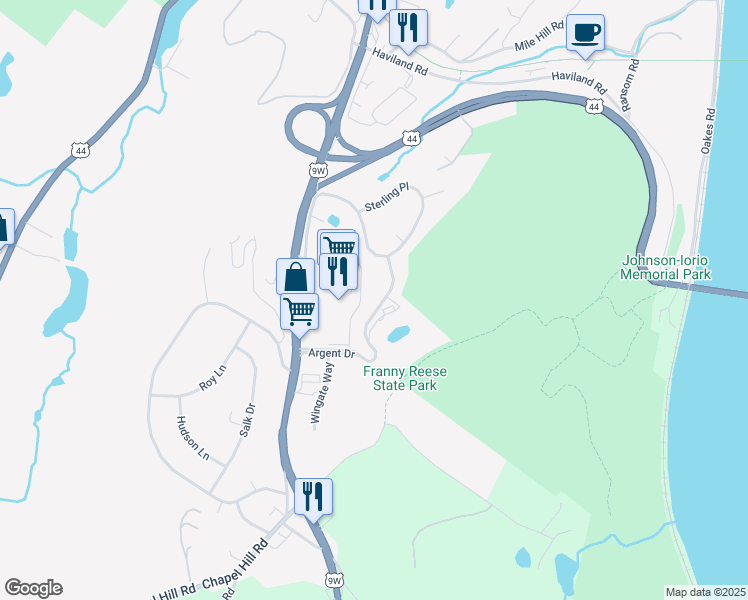 map of restaurants, bars, coffee shops, grocery stores, and more near 47 Argent Drive in Highland