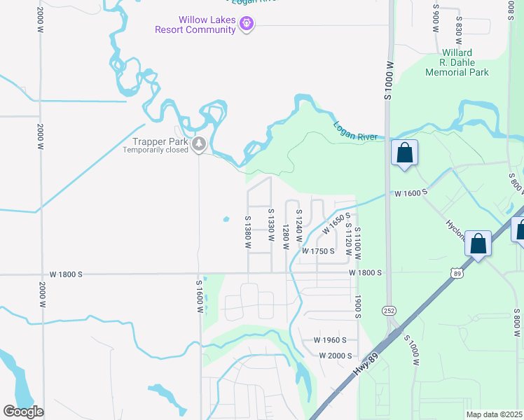 map of restaurants, bars, coffee shops, grocery stores, and more near 1344 West 1625 South in Logan