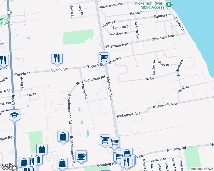 map of restaurants, bars, coffee shops, grocery stores, and more near 685 Metacom Ave in Bristol