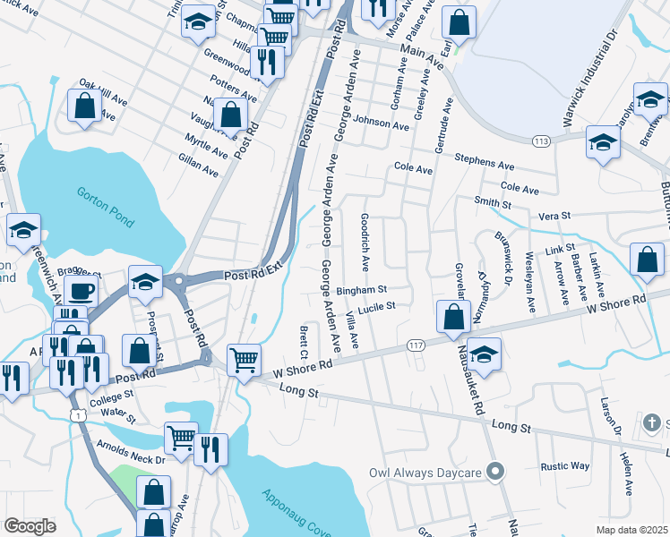 map of restaurants, bars, coffee shops, grocery stores, and more near 29 Mary Beth Drive in Warwick