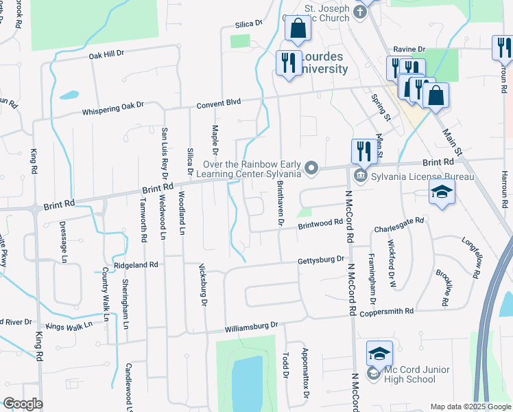 map of restaurants, bars, coffee shops, grocery stores, and more near 4915 New England Lane in Sylvania