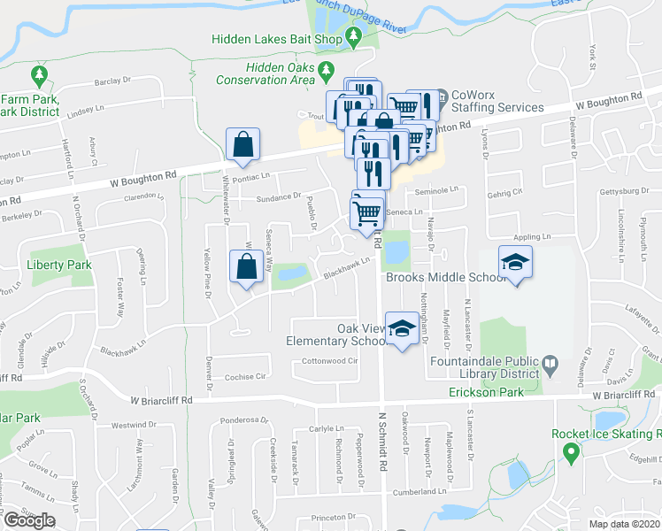 map of restaurants, bars, coffee shops, grocery stores, and more near 219 Eagle Court in Bolingbrook