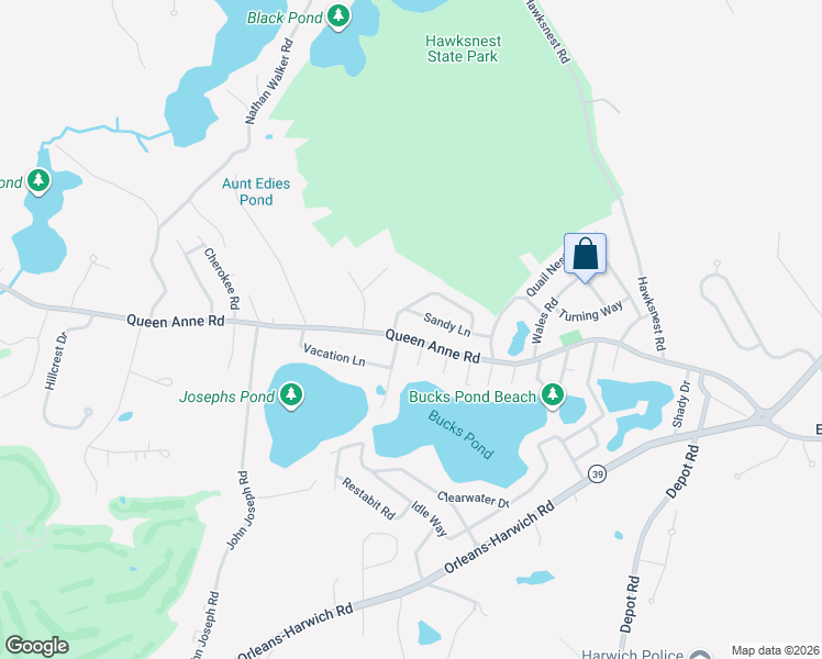 map of restaurants, bars, coffee shops, grocery stores, and more near 770 Queen Anne Road in Harwich
