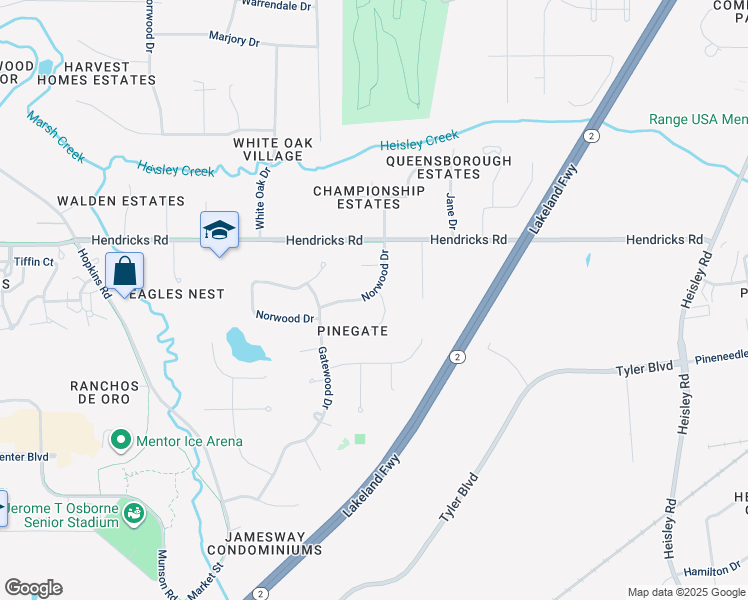 map of restaurants, bars, coffee shops, grocery stores, and more near 6158 Pepperwood Ct in Mentor