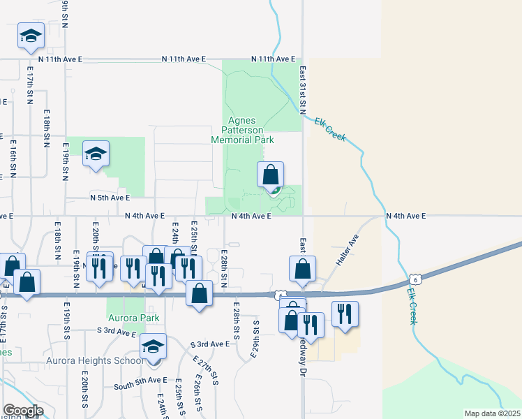 map of restaurants, bars, coffee shops, grocery stores, and more near 2800 N 4th Avenue East in Newton