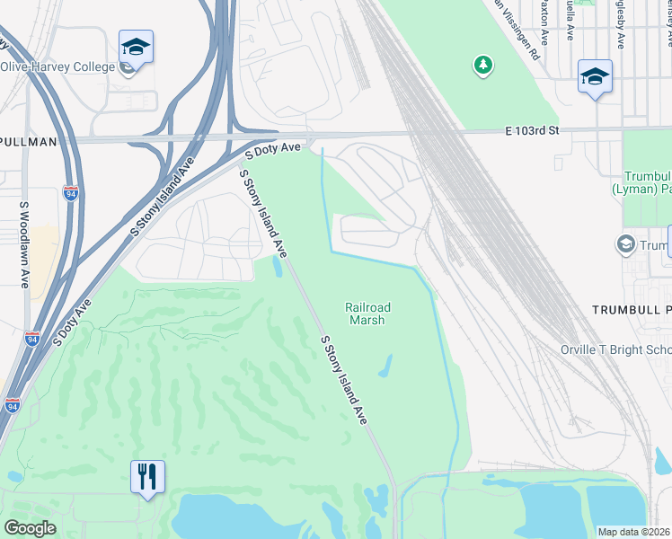 map of restaurants, bars, coffee shops, grocery stores, and more near 2040 East 106th Street in Chicago
