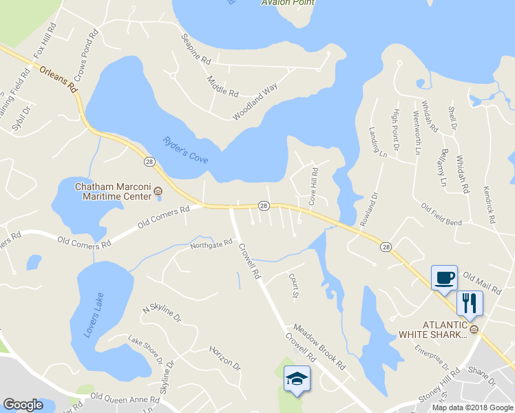 map of restaurants, bars, coffee shops, grocery stores, and more near 677 Orleans Road in Chatham