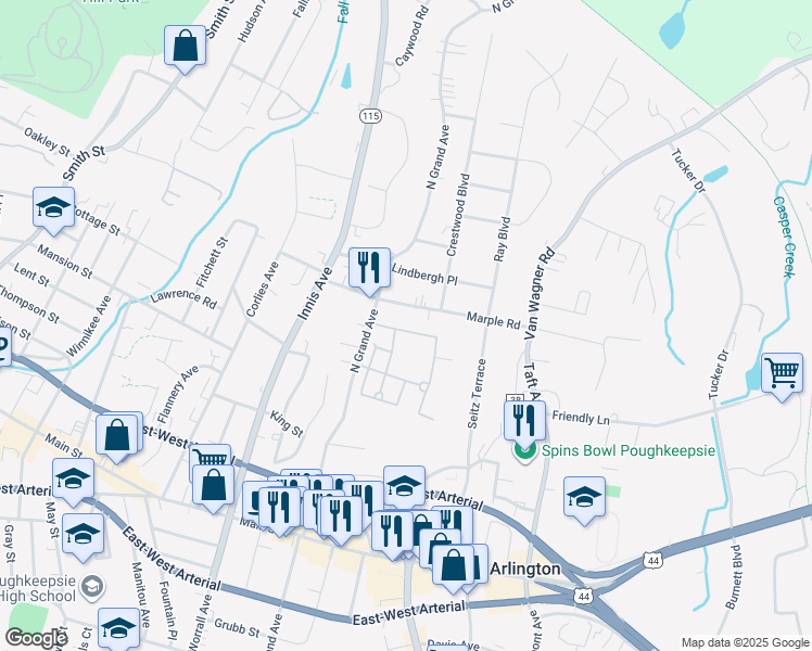 map of restaurants, bars, coffee shops, grocery stores, and more near 8 Wood Street in Arlington