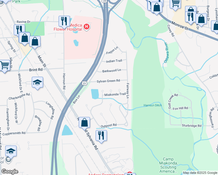 map of restaurants, bars, coffee shops, grocery stores, and more near 4815 Princess Court in Sylvania