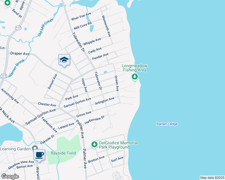 map of restaurants, bars, coffee shops, grocery stores, and more near 115 Samuel Gorton Avenue in Warwick