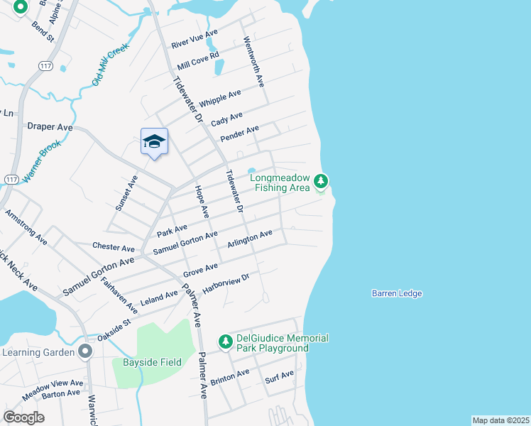 map of restaurants, bars, coffee shops, grocery stores, and more near 115 Samuel Gorton Avenue in Warwick