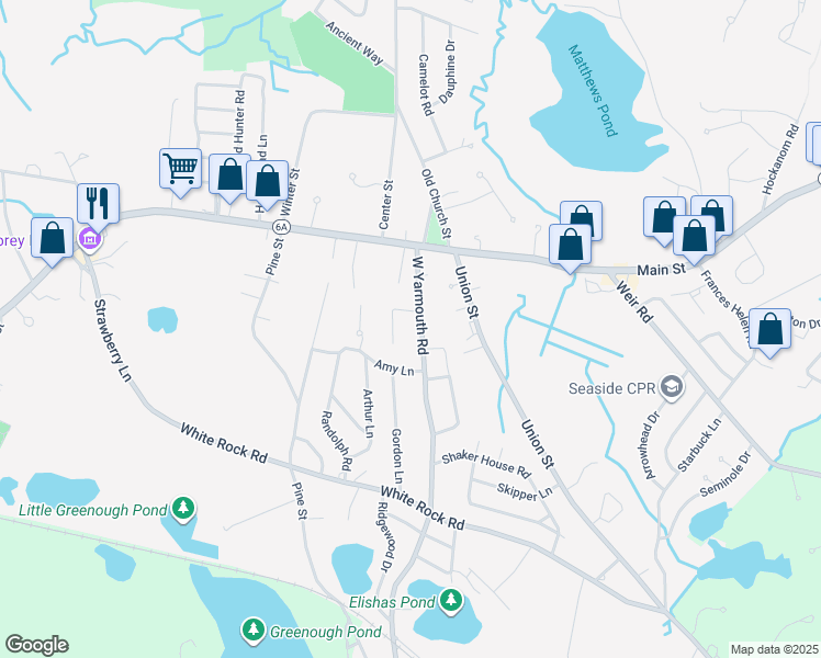 map of restaurants, bars, coffee shops, grocery stores, and more near 991 West Yarmouth Road in Yarmouth