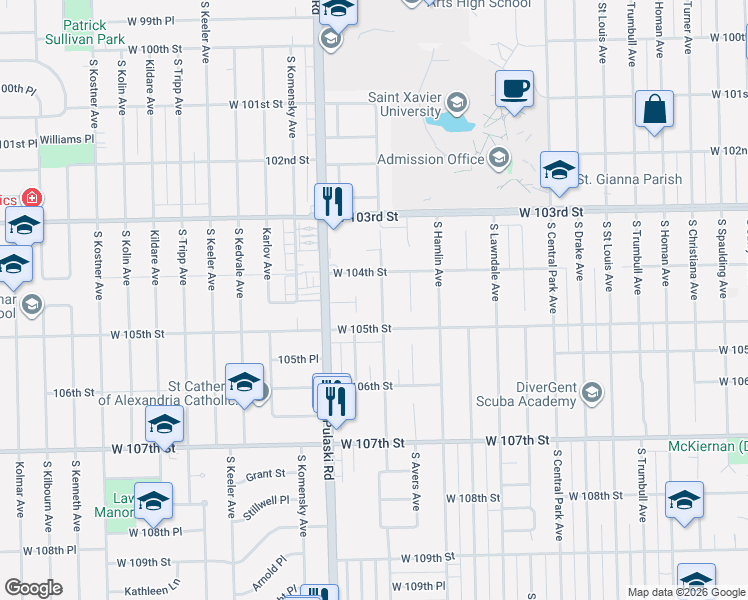 map of restaurants, bars, coffee shops, grocery stores, and more near 10436 South Springfield Avenue in Chicago