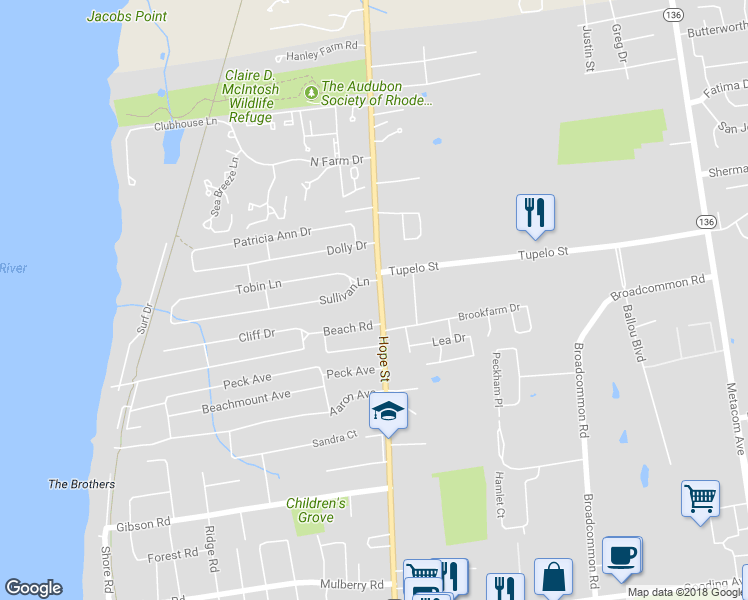 map of restaurants, bars, coffee shops, grocery stores, and more near 1293 Hope Street in Bristol