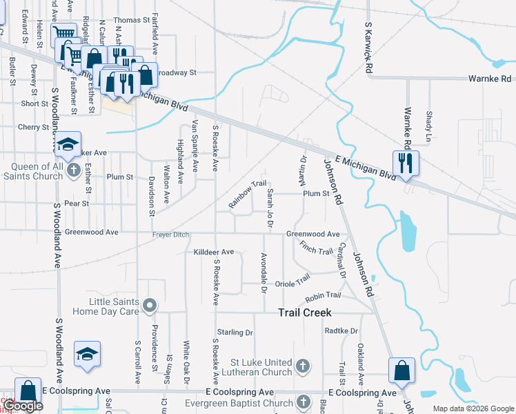 map of restaurants, bars, coffee shops, grocery stores, and more near 114 Melody Lane in Trail Creek