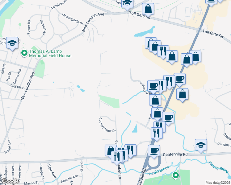map of restaurants, bars, coffee shops, grocery stores, and more near 2 Downing Lane in Warwick