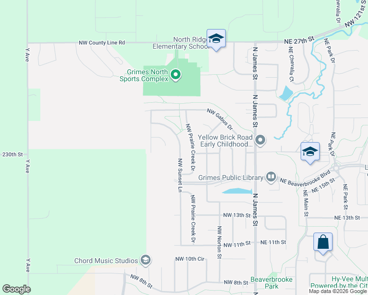 map of restaurants, bars, coffee shops, grocery stores, and more near 1809 Northwest Sunset Lane in Grimes