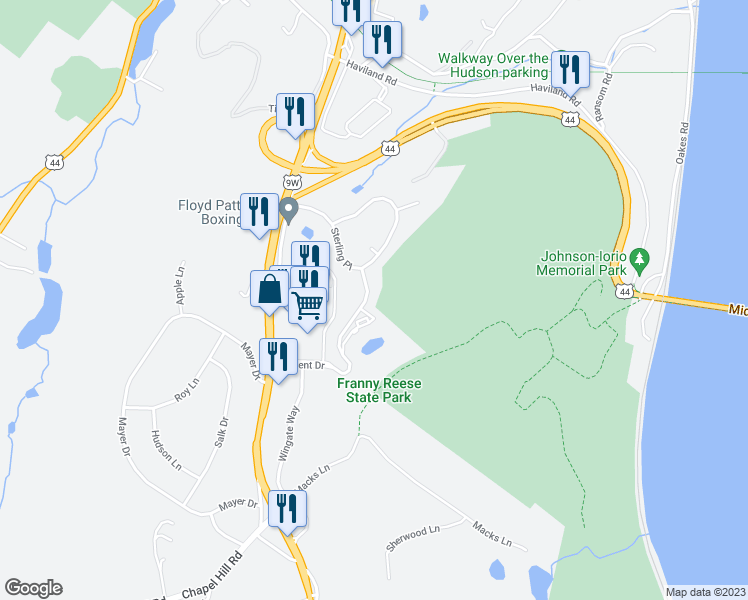 map of restaurants, bars, coffee shops, grocery stores, and more near 60 Argent Drive in Highland