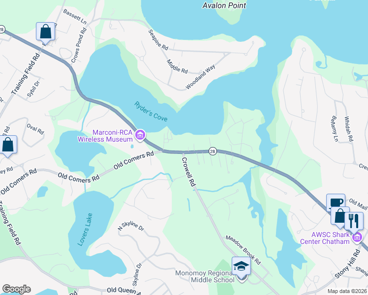 map of restaurants, bars, coffee shops, grocery stores, and more near 726 Orleans Road in Chatham
