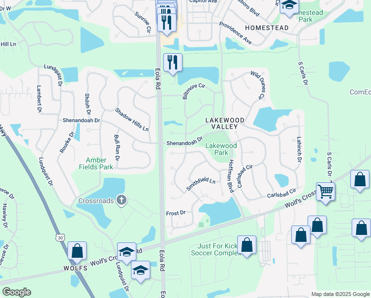 map of restaurants, bars, coffee shops, grocery stores, and more near 2708 Imperial Valley Trail in Aurora